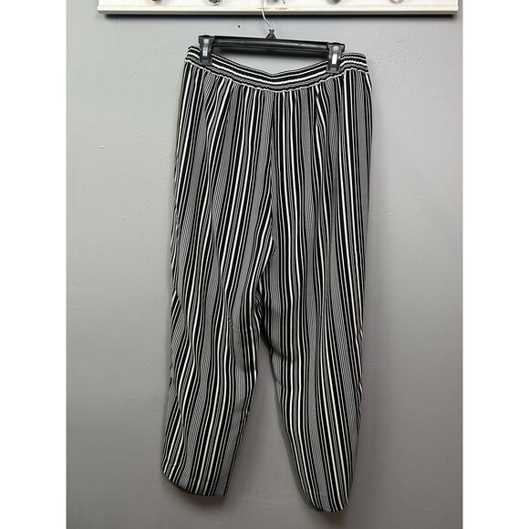 Chicos Pants Womens 2 Petite Black White Striped Pull On Elastic Waist Polyester - Picture 2 of 7